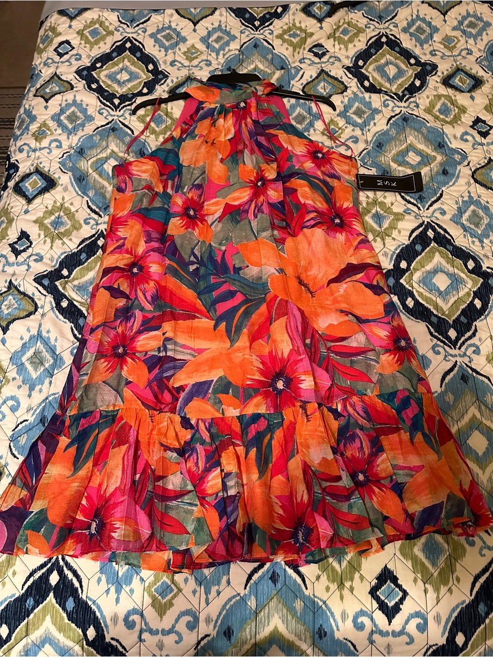 MSK Women's Printed Ruffle-Hem Halter Dress Orange & Pink Floral. Size M- NWT - Picture 9 of 16